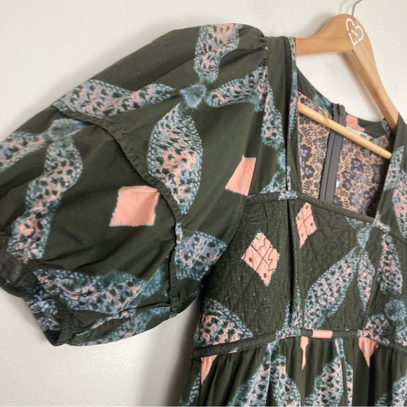 Ulla Johnson army green boho pint tiered knee/midi length dress. Size 6 - Picture 5 of 9